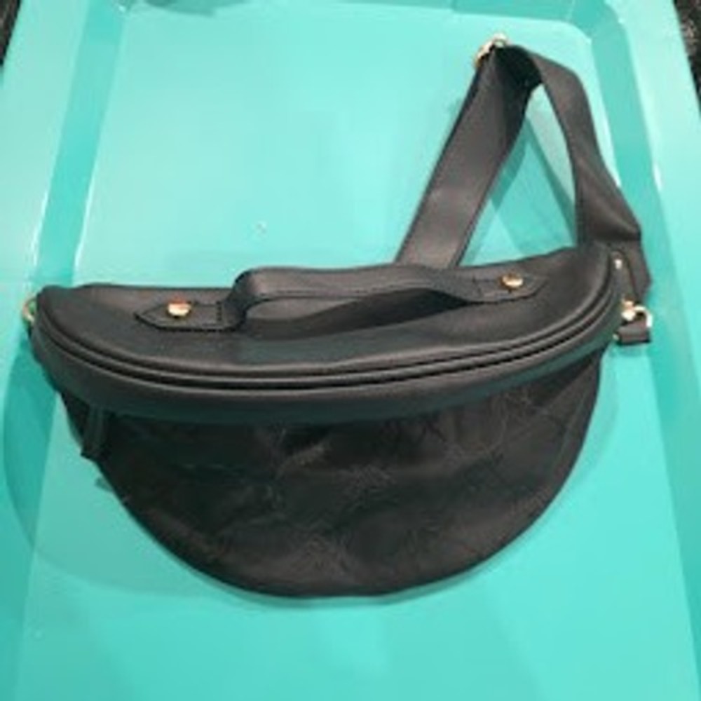 Primark Black Crescent Crossbody Bag Nylon Vegan Leather Sling Belt Bag Gold HW